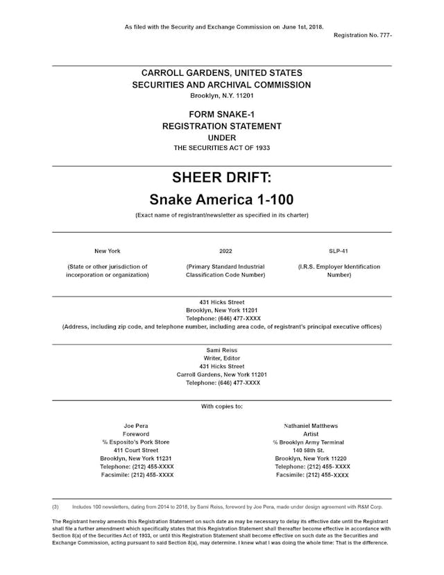 SLP-041: SHEER DRIFT: The Snake America Newsletters (1-100)