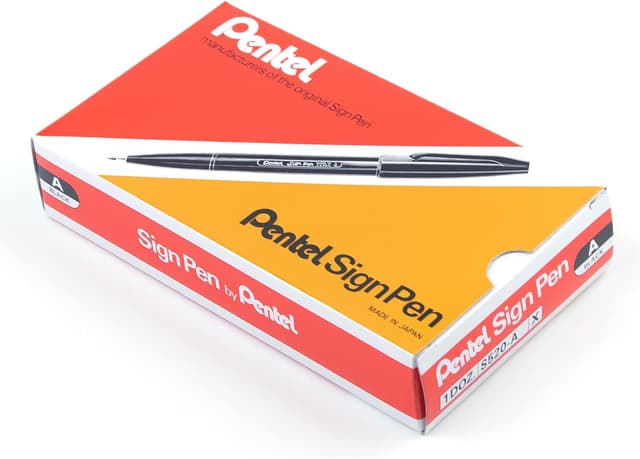 Pentel Sign Pen, Fiber-Tipped, Black Ink (S520-A), Box of 12